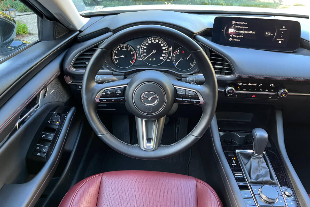 Inside, the Mazda3 GT Turbo continues to impress with its 10.25-inch full-colour display and comfortable seating. Alexandra Straub photo