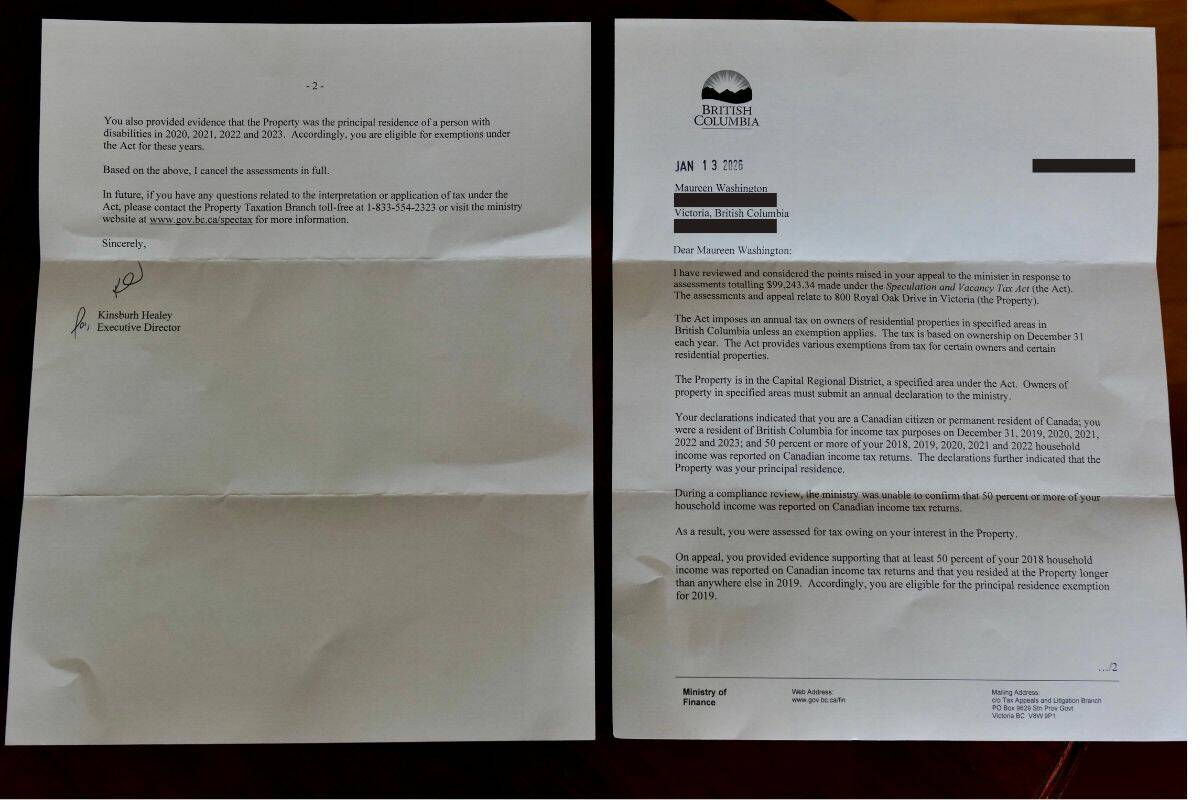 The letter issued on Jan. 13 from the Ministry of Finance explained that all of the Speculation and Vacancy Tax assessments would be cancelled in full. (Tony Trozzo/Saanich News)