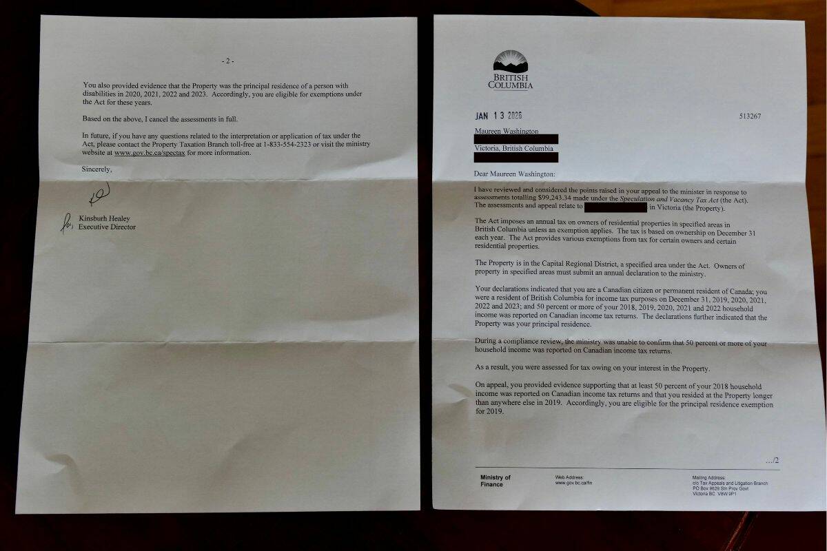 The letter issued on Jan. 13 from the Ministry of Finance explained that all of the Speculation and Vacancy Tax assessments would be cancelled in full. (Tony Trozzo/Saanich News)